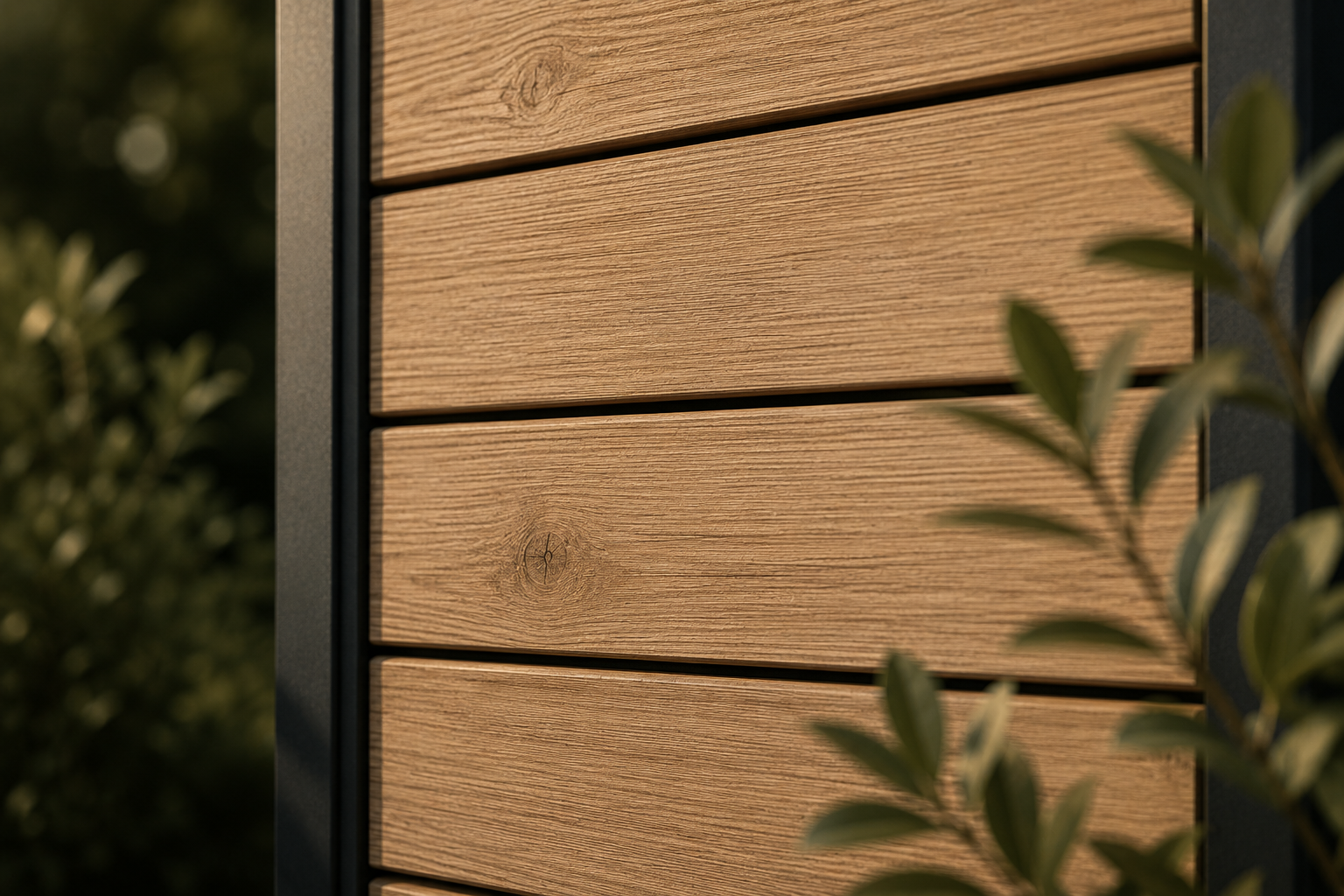 Detailaufnahme der hochwertigen Natural-Pine-Oberfläche eines Premium Outdoor-Katzenhauses